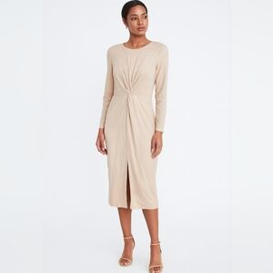Nicole Miller Beige Faux Suede Long Sleeve Midi Dress Size 12 Bodycon